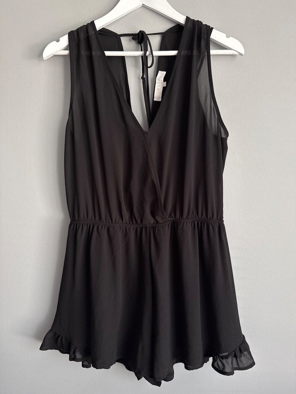 ASTR The Label Women's L Black Mesh Surplice Romper Coquette Y2K Going Out